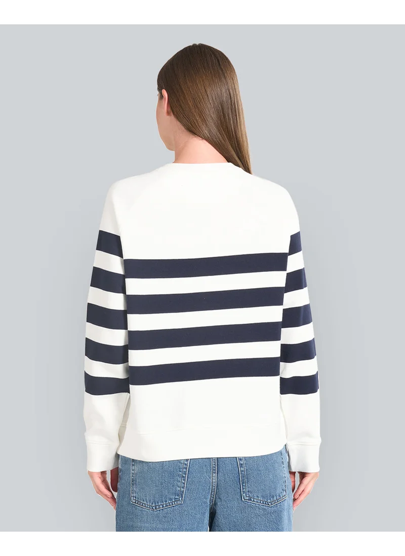 GANT Striped Gold Buttoned Crew Neck Sweatshirt