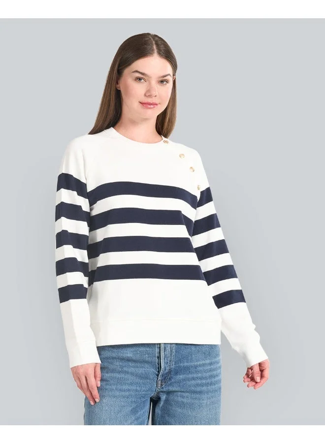 غانت سويت شيرت بياقة دائرية وأزرار ذهبية مخططة