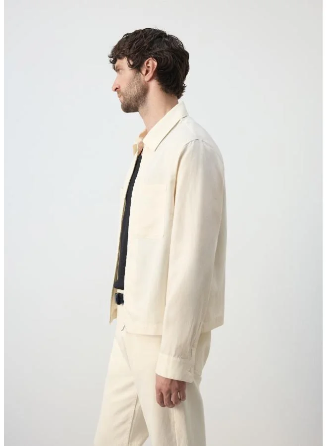 Mango Man 02-OFFWHITE Slim Fit Lyocell Linen Jacket With Pockets for Men | Best Price UAE