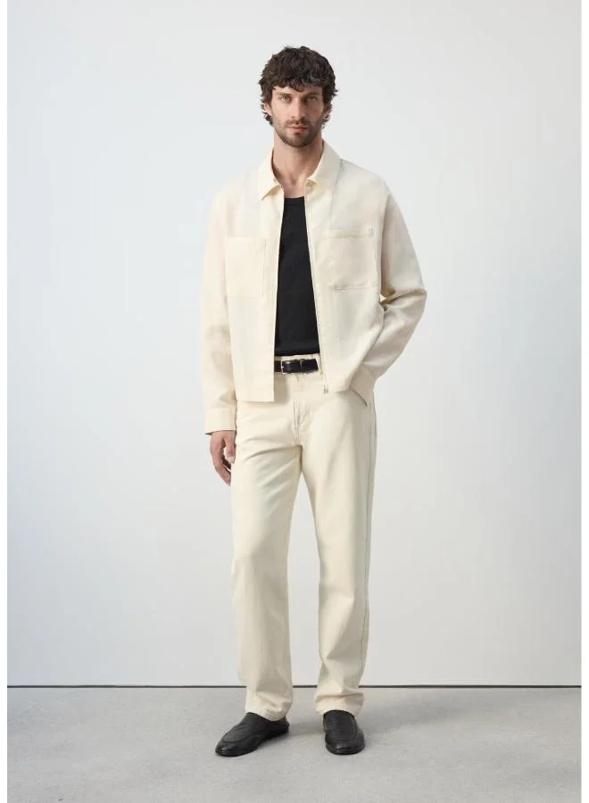 Mango Man 02-OFFWHITE Slim Fit Lyocell Linen Jacket With Pockets for Men | Best Price UAE