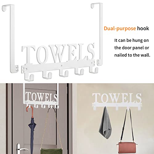Kuhome Towel Hooks Over The Door Hooks Hangers Wall Mount Towel Rack Towel Holder for Bathroom, Storage Coat Hooks for Home Decor Metal Organizer for Towel Clothes Bag Robe(White) - Image 2