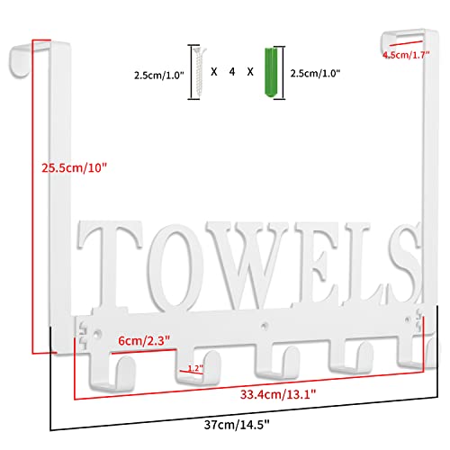 Kuhome Towel Hooks Over The Door Hooks Hangers Wall Mount Towel Rack Towel Holder for Bathroom, Storage Coat Hooks for Home Decor Metal Organizer for Towel Clothes Bag Robe(White) - Image 5
