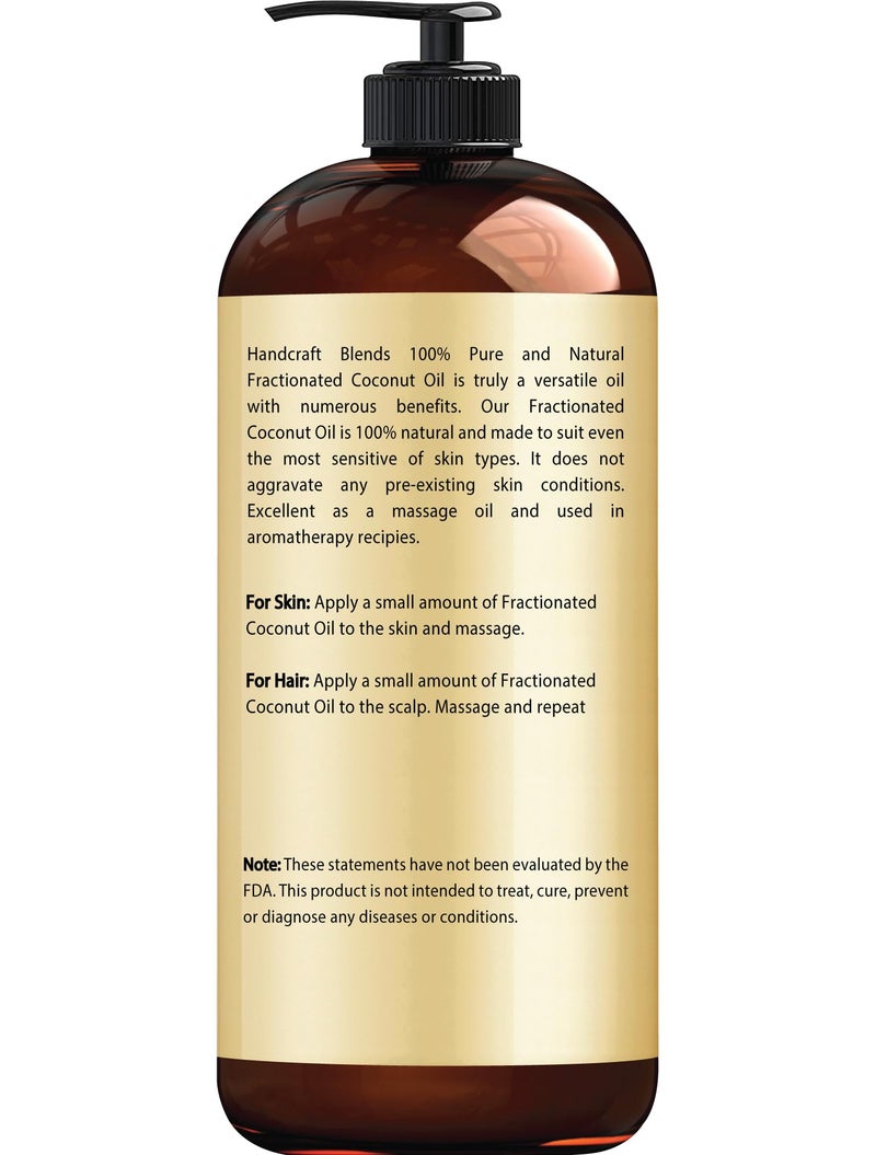 handcraft Blends زيت جوز الهند المكرر يدويًا - 16 أونصة سائلة - 100% نقي وطبيعي - زيت ناقل من الدرجة الممتازة للبشرة والشعر والجسم - للتدليك - مقوي للشعر - Image 2