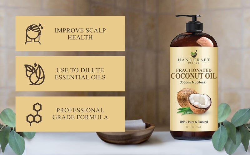 handcraft Blends زيت جوز الهند المكرر يدويًا - 16 أونصة سائلة - 100% نقي وطبيعي - زيت ناقل من الدرجة الممتازة للبشرة والشعر والجسم - للتدليك - مقوي للشعر - Image 5