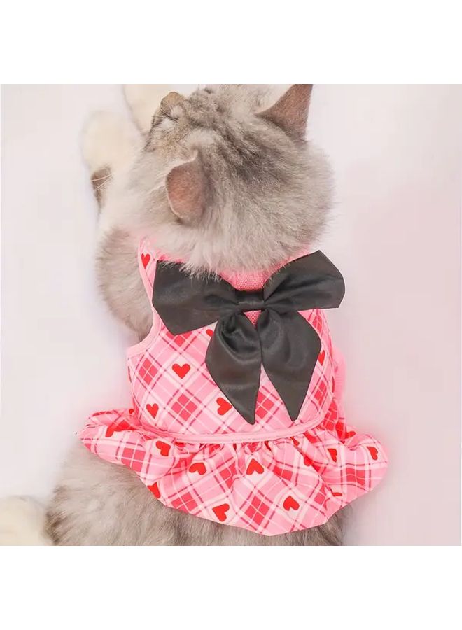 Large Red Polka Dots Cat Harness Adjustable Chest Strap Non Slip Grip Durable Polyester - Image 1
