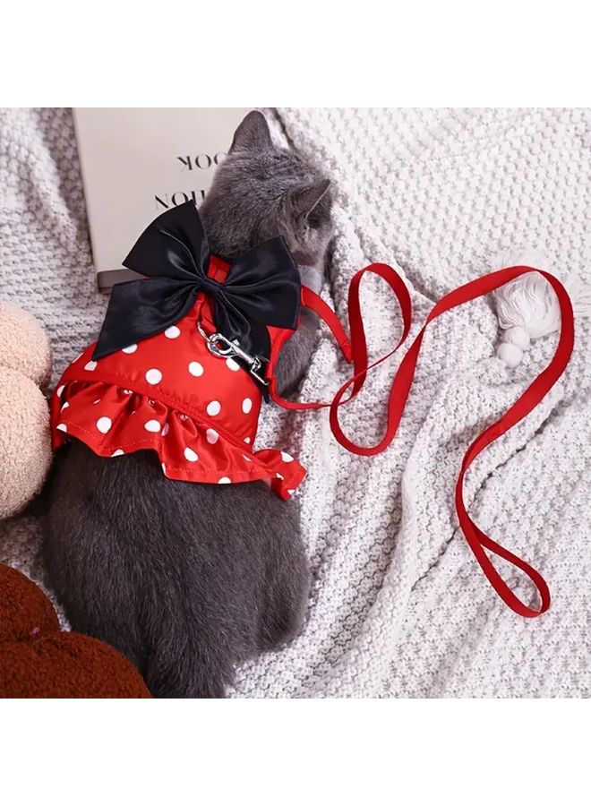 Large Red Polka Dots Cat Harness Adjustable Chest Strap Non Slip Grip Durable Polyester - Image 4