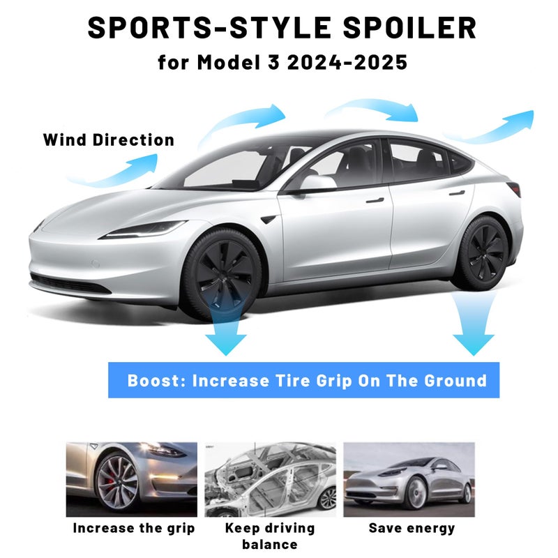 Arcoche Spoiler for Tesla Model 3 2025 2024 Performance Spoiler Wing ABS Rear Trunk Lip Tail Lid for Model 3 Highland (Matte Carbon Fiber) - Image 2
