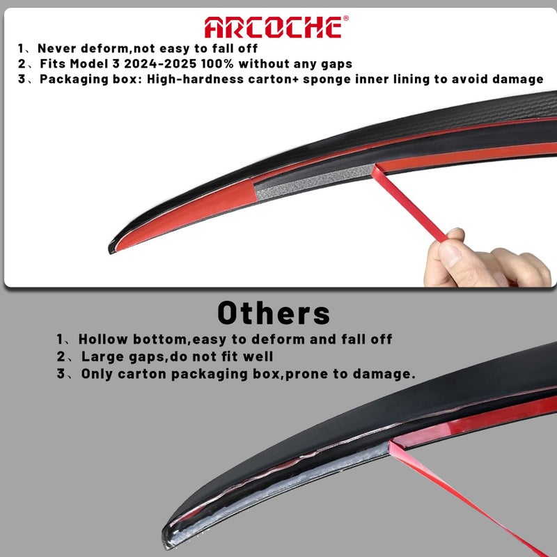 Arcoche Spoiler for Tesla Model 3 2025 2024 Performance Spoiler Wing ABS Rear Trunk Lip Tail Lid for Model 3 Highland (Matte Carbon Fiber) - Image 4
