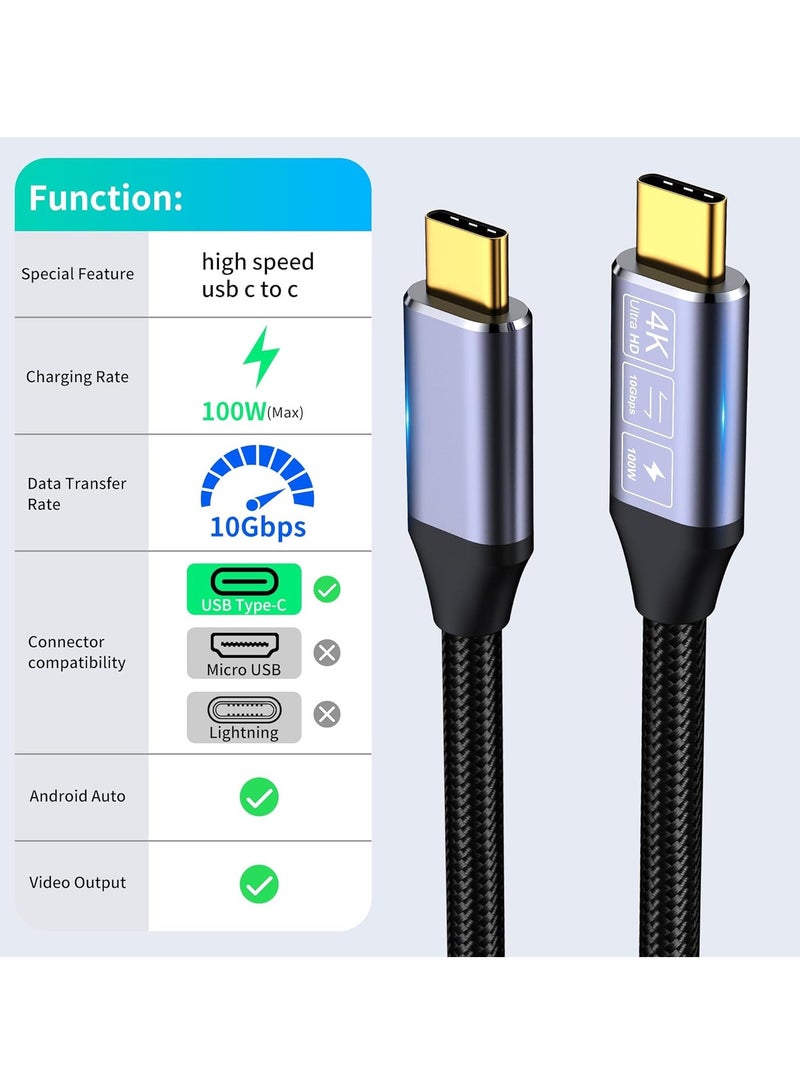 USB C 3.1 Gen 2 Short Cable Support 100W Charging/10Gbps Data Transfer/4K Display @ 60Hz, USB Type C to USB C Charging Cable, Compatible with Android Galaxy 0.5m, USB-C Cable  - Image 2
