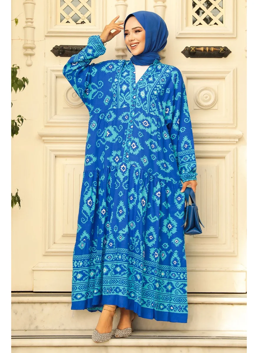 Neva Style Patterned Turquoise Hijab Dress 23453TR