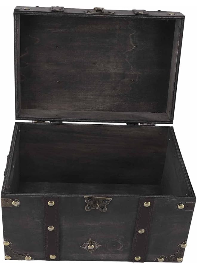 The Bros صندوق كنز خشبي، صندوق تخزين خشبي عتيق بسعة كبيرة، صندوق خشبي مزخرف رائع، صندوق خشبي مع قفل لتزيين المنزل، هدية رائعة ليوم الأب (قفل مشفر أحمر) - Image 1