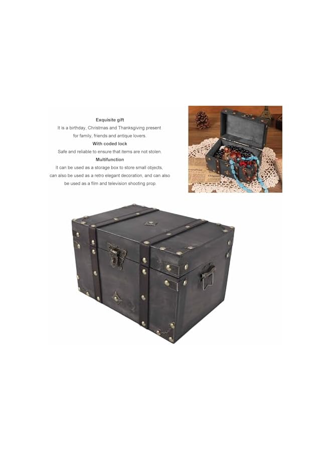 The Bros صندوق كنز خشبي، صندوق تخزين خشبي عتيق بسعة كبيرة، صندوق خشبي مزخرف رائع، صندوق خشبي مع قفل لتزيين المنزل، هدية رائعة ليوم الأب (قفل مشفر أحمر) - Image 3