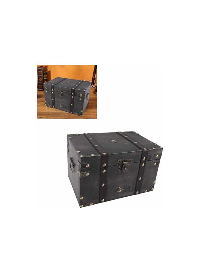 The Bros صندوق كنز خشبي، صندوق تخزين خشبي عتيق بسعة كبيرة، صندوق خشبي مزخرف رائع، صندوق خشبي مع قفل لتزيين المنزل، هدية رائعة ليوم الأب (قفل مشفر أحمر) - Image 4