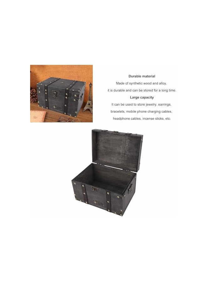 The Bros صندوق كنز خشبي، صندوق تخزين خشبي عتيق بسعة كبيرة، صندوق خشبي مزخرف رائع، صندوق خشبي مع قفل لتزيين المنزل، هدية رائعة ليوم الأب (قفل مشفر أحمر) - Image 2