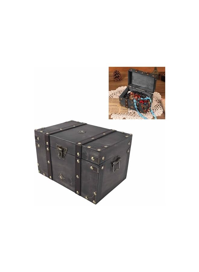 The Bros صندوق كنز خشبي، صندوق تخزين خشبي عتيق بسعة كبيرة، صندوق خشبي مزخرف رائع، صندوق خشبي مع قفل لتزيين المنزل، هدية رائعة ليوم الأب (قفل مشفر أحمر) - Image 5