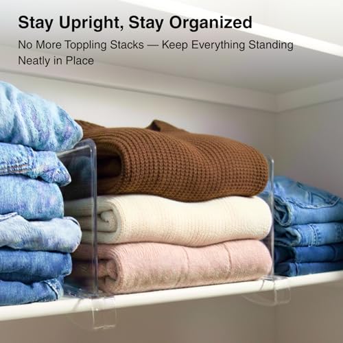 SortNStore Shelf Dividers Purse Organizer for Closet 6pack Acrylic Bag Storage Organizer for Handbags Clutches Clothes Sweater Towel on Wood Shelves - Image 3