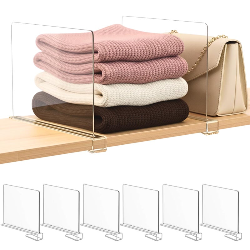 SortNStore Shelf Dividers Purse Organizer for Closet 6pack Acrylic Bag Storage Organizer for Handbags Clutches Clothes Sweater Towel on Wood Shelves - Image 2