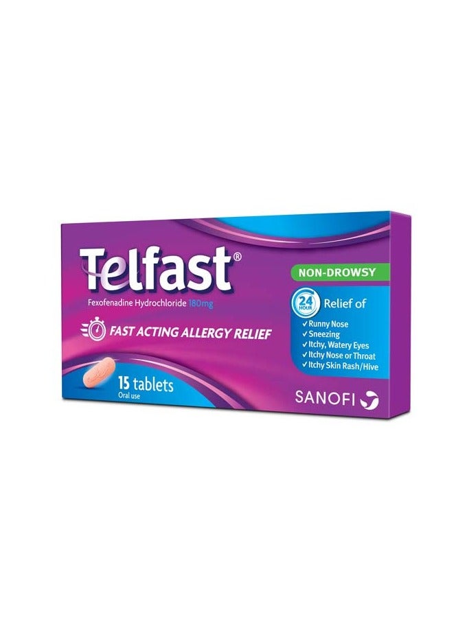 sanofi أقراص تيلفاست 180 ملغ لتخفيف الحساسية سريعة المفعول 15 حبة - Image 2