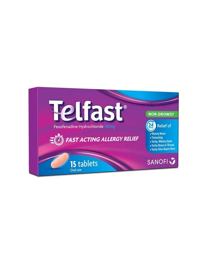 sanofi أقراص تيلفاست 180 ملغ لتخفيف الحساسية سريعة المفعول 15 حبة - Image 3