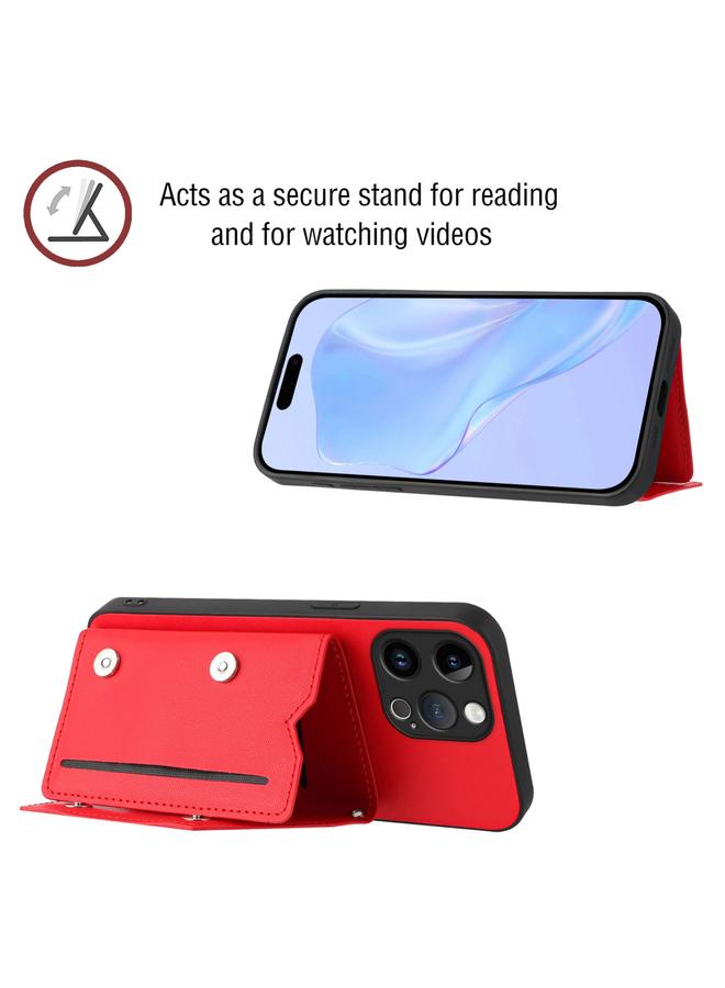 اس-توب جراب لهاتف iPhone 15 Pro Max Skin Feel مع أربع فتحات للبطاقات وحزام معصم - Image 4