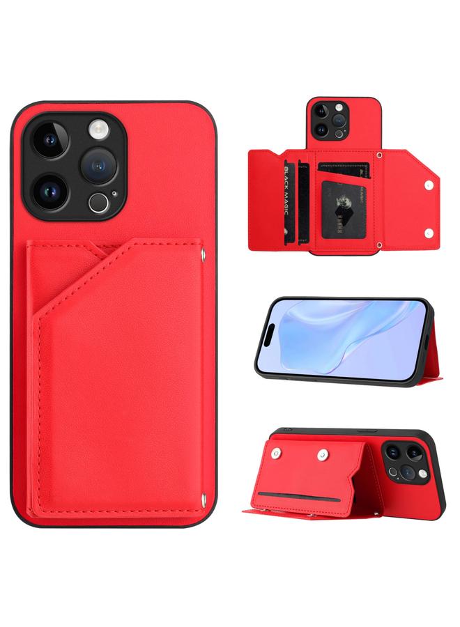 اس-توب جراب لهاتف iPhone 15 Pro Max Skin Feel مع أربع فتحات للبطاقات وحزام معصم - Image 1