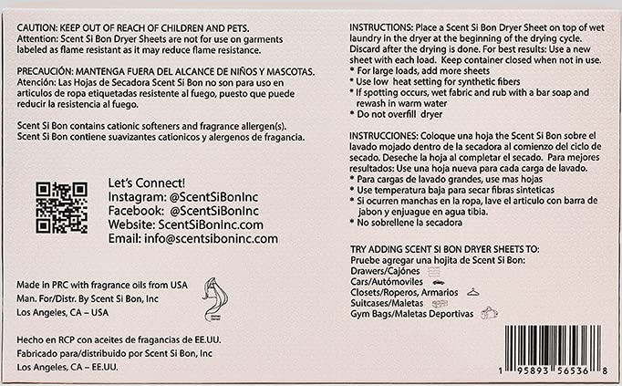 Scent Si Bon Luxury Scented Dryer Sheets, 50 Sheets, Le Rose Scent With Vanilla, Sandalwood, Patchouli, Fragrant Clothing Freshener, Fabric Softener, Reduce Static and Wrinkles