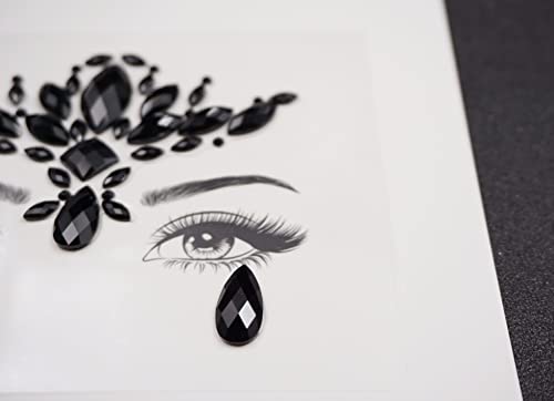 Topz Black Flower Face Jewels for Halloween Costume Makeup - Cat Women Mermaid Day of the Dead Gems Stick-on Tattoos Fairy Accessories (Black-S095) - Image 5
