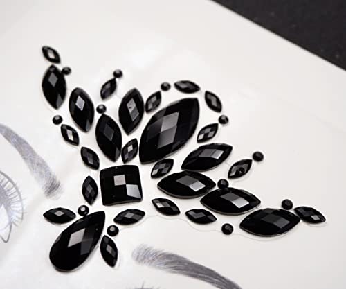 Topz Black Flower Face Jewels for Halloween Costume Makeup - Cat Women Mermaid Day of the Dead Gems Stick-on Tattoos Fairy Accessories (Black-S095) - Image 4