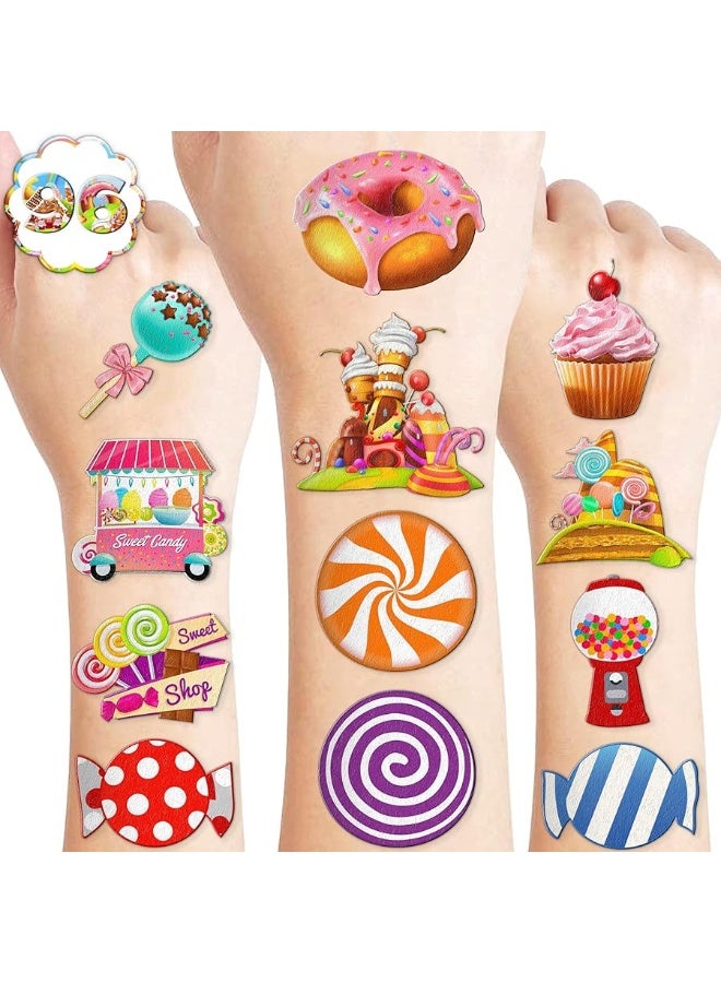 96 PCS Cute Candyland Candy Land Temporary Tattoos Theme Birthday Party Decorations Supplies Favors Decor Stickers Tattoo Gifts for Kids Girl Boys Games School Rewards Prizes Christmas Xmas Carnival - Image 1