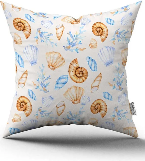 كانغو هوم Double Sided Blue Orange Marine Patterned Digital Printed Throw Pillow Cover CGH1135