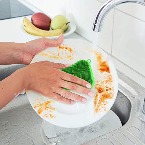 SCRUBIT Silicone Scrubbing Pad Sponges by SCRUBIT Real Silicon Non Scratch Kitchen Scrubber Non Smell Cleaning Sponges for Kitchen Dishes Reusable Soft Dish Sponge Blue Red Green Pads 3 Pack - Image 5