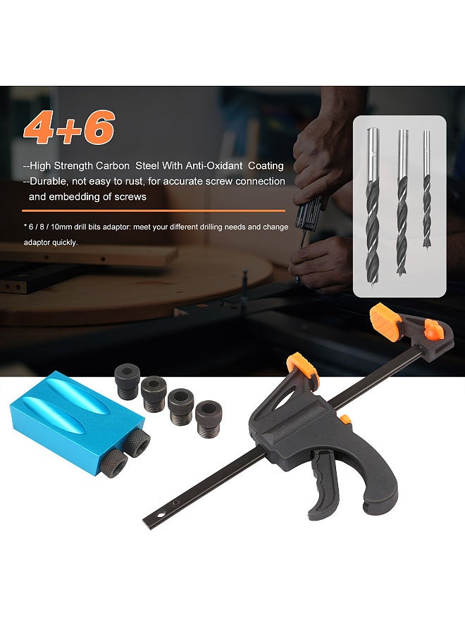 Generic - 8pcs Pocket Hole Jig Kit  8mm 10mm 15 Degree Angle Drill Guide Woodwoorking Tool Inclined Hole Jig Hole Puncher Locator Jig Drill Bit Carpentry Tools - Image 1