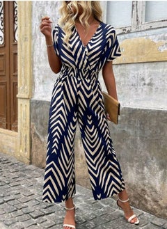 Shein SHEIN LUNE Women's Shirred Batwing Sleeve Printed Jumpsuit, With Gathered Waist  - Image 1