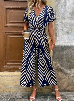 Shein SHEIN LUNE Women's Shirred Batwing Sleeve Printed Jumpsuit, With Gathered Waist  - Image 3