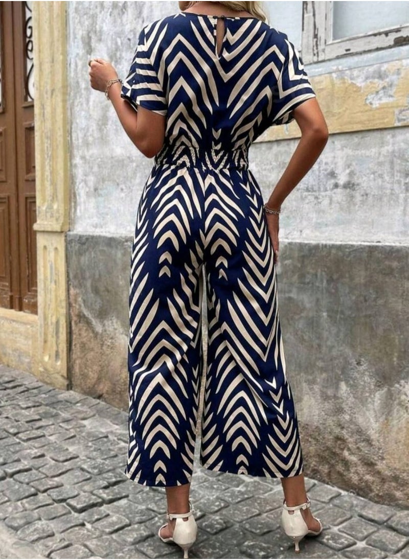 Shein SHEIN LUNE Women's Shirred Batwing Sleeve Printed Jumpsuit, With Gathered Waist  - Image 4