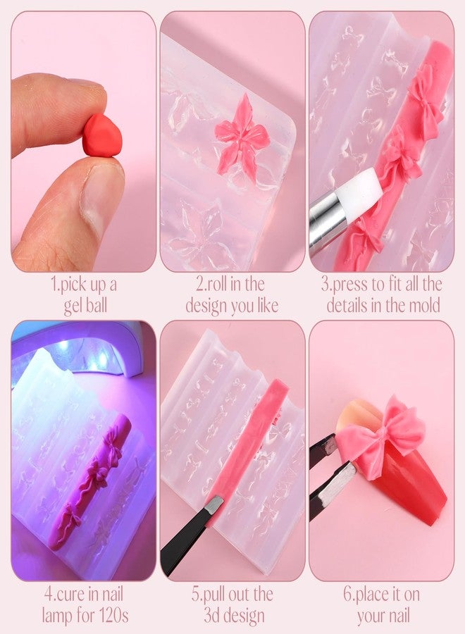 Sibba 3D Flowers Nails Mold Kit 2 PCS Transparent Silicone Nail Art Molds with Dual-End Carving Pen for 3D Gel Nail Design Carving Template Manicure Supplies for Home Salon - Image 3