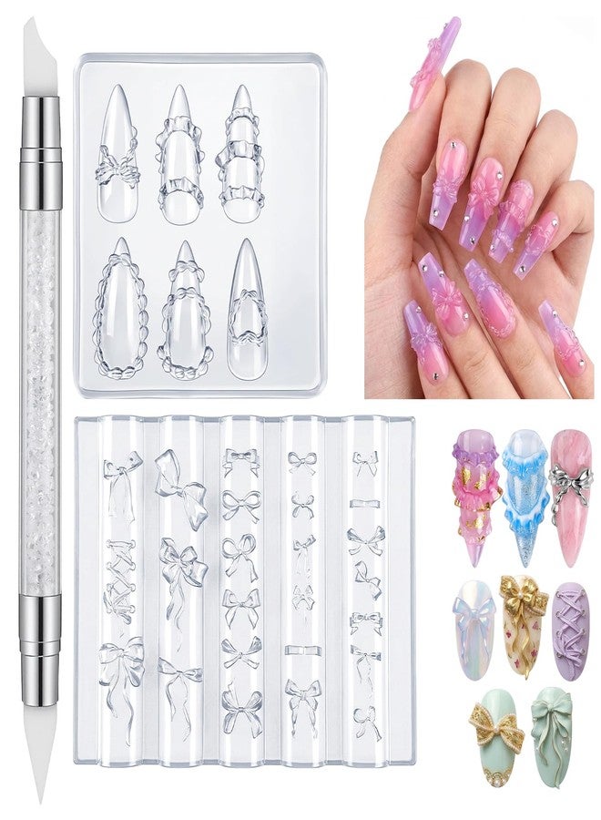 Sibba 3D Flowers Nails Mold Kit 2 PCS Transparent Silicone Nail Art Molds with Dual-End Carving Pen for 3D Gel Nail Design Carving Template Manicure Supplies for Home Salon - Image 1