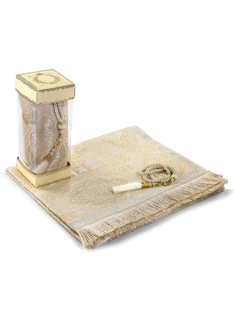 İhvan Online Ihvan Online Prayer Mat, Pearl Prayer Beads, Window Boxed Set Cream Color