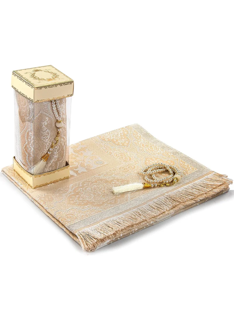 İhvan Online Ihvan Online Prayer Mat, Pearl Prayer Beads, Window Boxed Set Cream Color