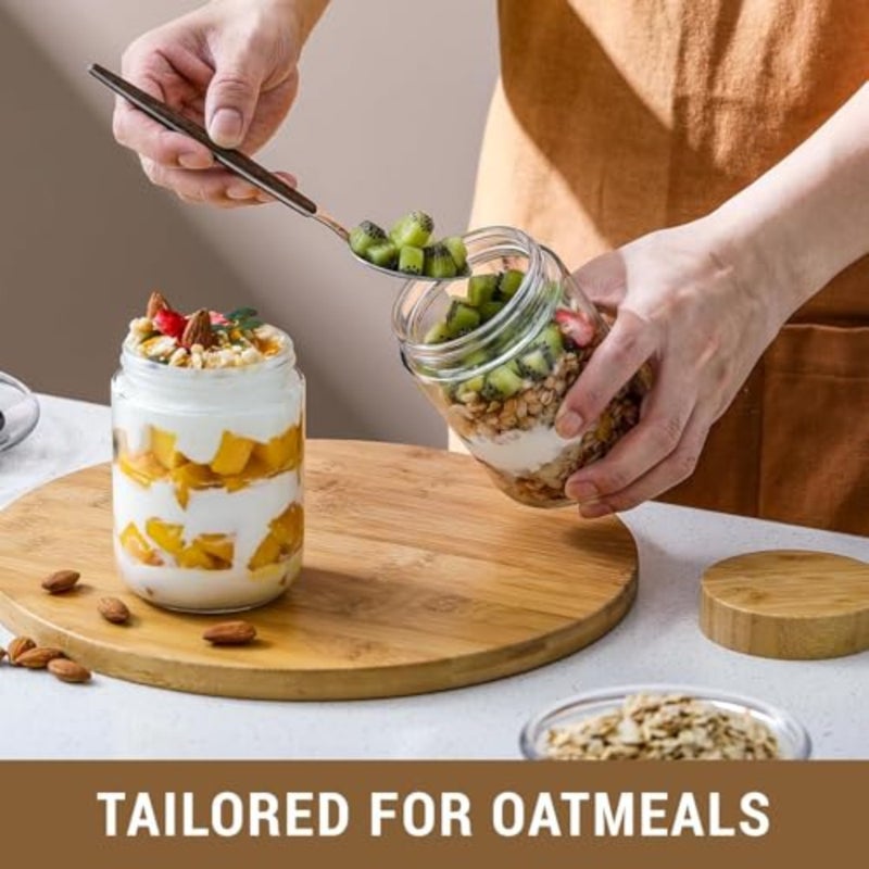 6-pack 16oz Glass jars with Airtight Lids, Overnight Oats Containers with Bamboo Lids, Wide mouth Mason Salad jars, Glass Food Storage Containers for Snacks Yogurt Spice Sugarbaihuo - Image 5