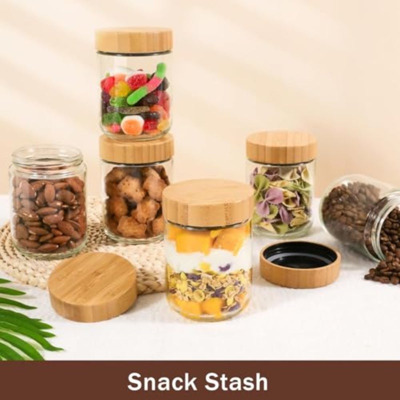 6-pack 16oz Glass jars with Airtight Lids, Overnight Oats Containers with Bamboo Lids, Wide mouth Mason Salad jars, Glass Food Storage Containers for Snacks Yogurt Spice Sugarbaihuo - Image 2