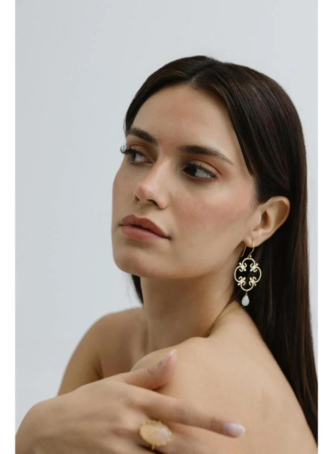جواندلينا Silver Yellow Gold Plated Earrings with Semi Precious Stone