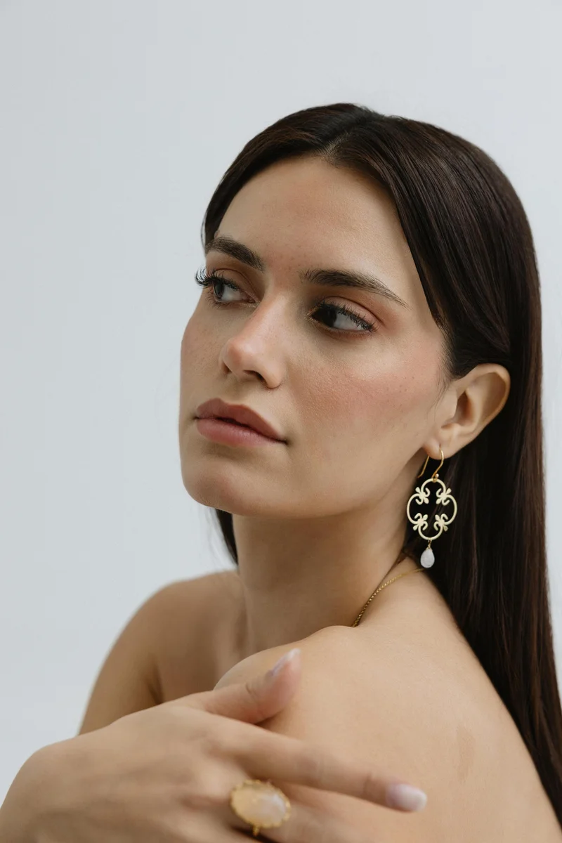Guendalina Silver Yellow Gold Plated Earrings with Semi Precious Stone