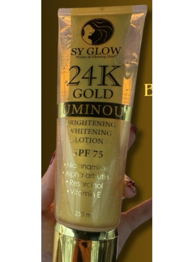 SY GLOW 24K Gold Brightening & Illuminating Lotion SPF 75, 250ml x 2 (500ml) 2 pieces - Image 2