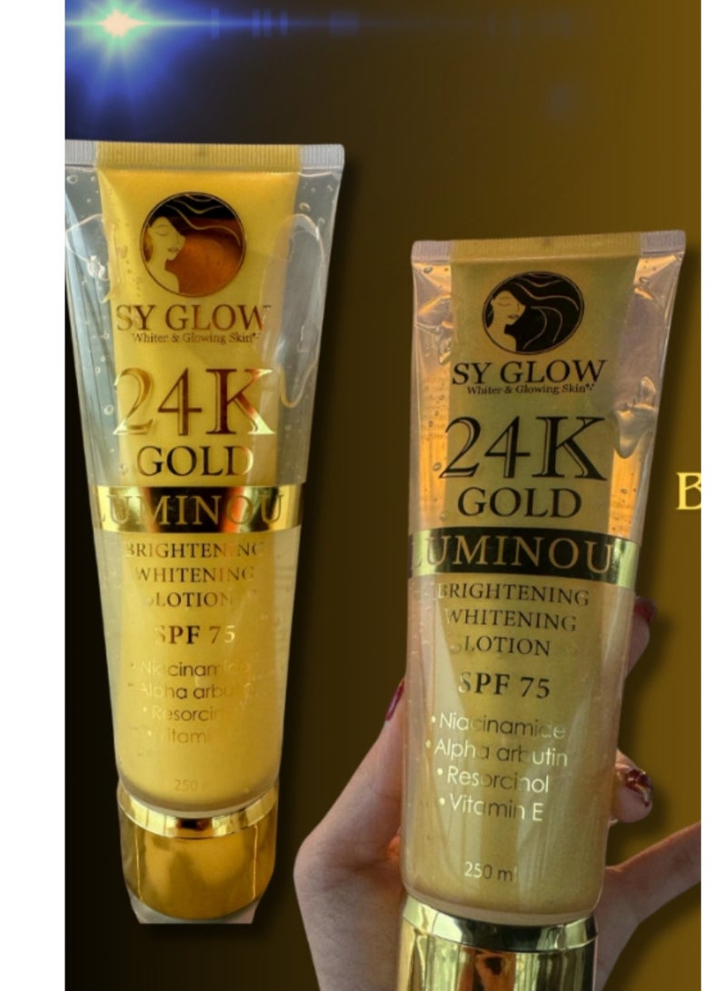 SY GLOW 24K Gold Brightening & Illuminating Lotion SPF 75, 250ml x 2 (500ml) 2 pieces - Image 1