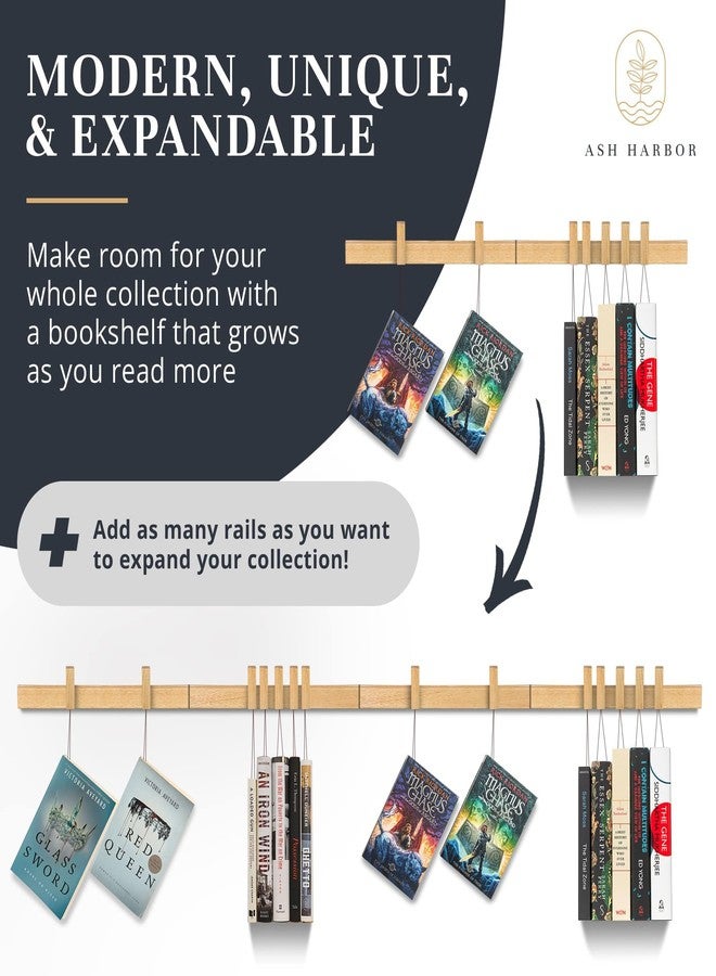 Ash Harbor Floating Wall Bookshelf - Wall Mounted Book Organizer with Included Bookmarks - Hardwood Hanging Bookshelf for Bedroom, Living Room, or Kitchen - A Thoughtful Gift for Book Lovers (Natural) - Image 4