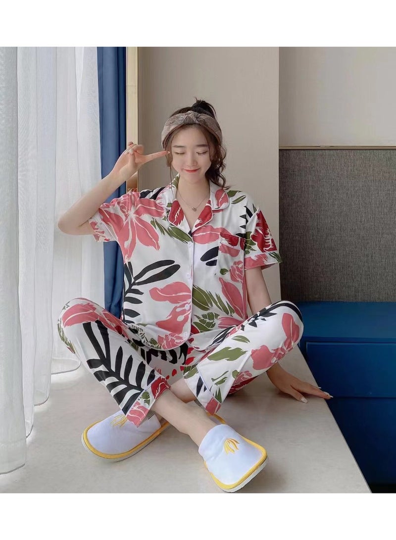 DubaiGallery Trendie Women's Korean Cute Designs Series Sleepwear Collection Milky Cotton Sleepwear Shortsleeves and Pants Pyjama Set.