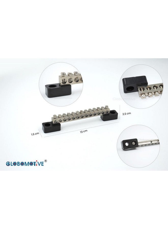 GLOBOMOTIVE 12 Ways Neutral Link Grounding Bar for Cable Looping and Earthing with Bakelite Base, 12 Screw Terminal Brass Made Grounding Strip, Pack of 1 - Image 2