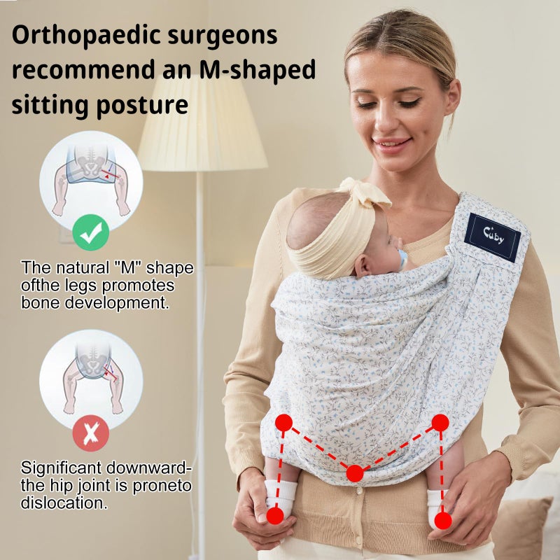 CUBY Wrap Baby Sling Carrier, Baby Wraps Sling Carrier Adjustable Breathable Lightweight Easy to Wearing - Baby Slings for Newborn Infant Toddler Front & Hip Carry Up to 40lbs (Blue Flower) - Image 4