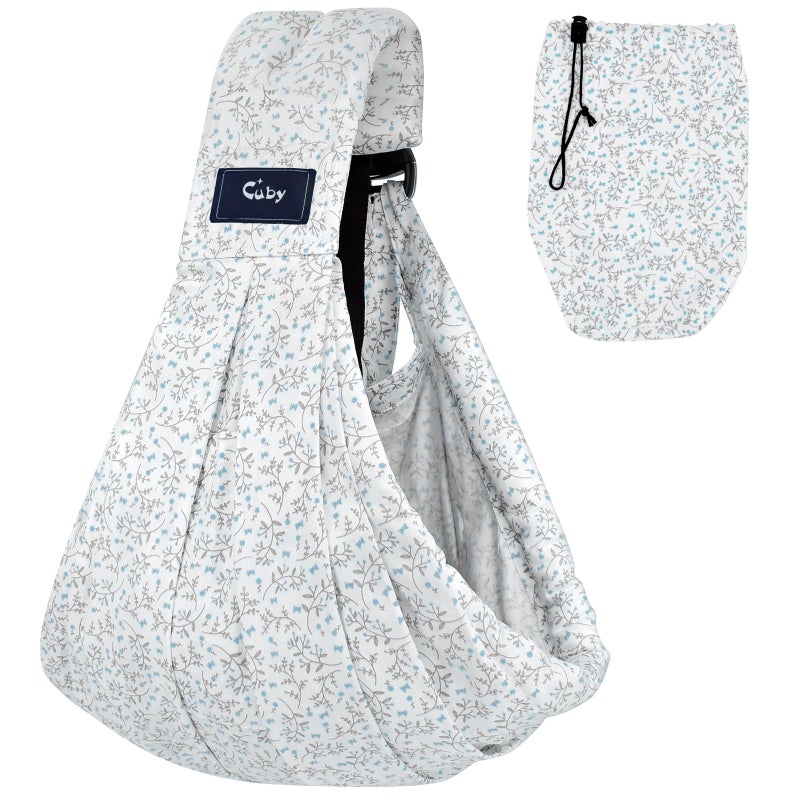 CUBY Wrap Baby Sling Carrier, Baby Wraps Sling Carrier Adjustable Breathable Lightweight Easy to Wearing - Baby Slings for Newborn Infant Toddler Front & Hip Carry Up to 40lbs (Blue Flower) - Image 1